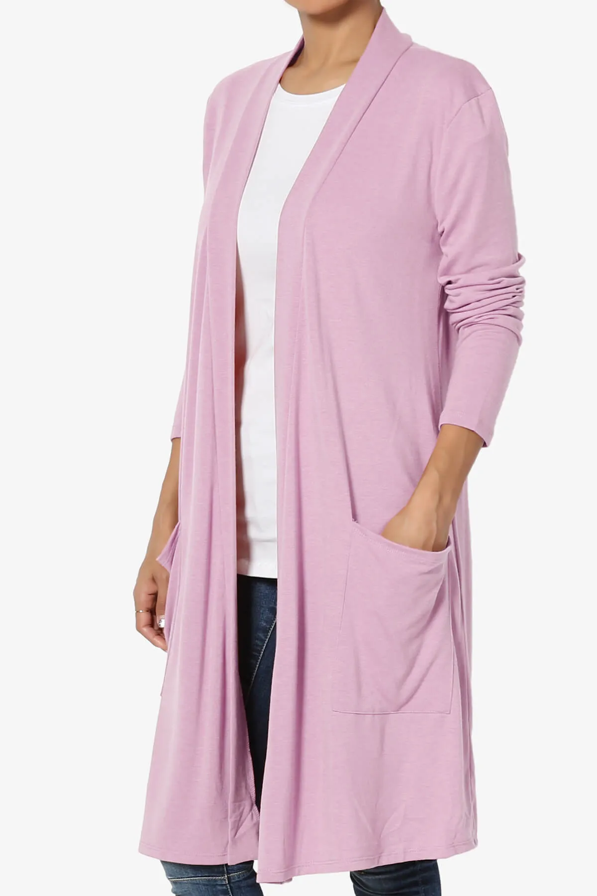 Daday Pocket Jersey Knee Length Cardigan PLUS