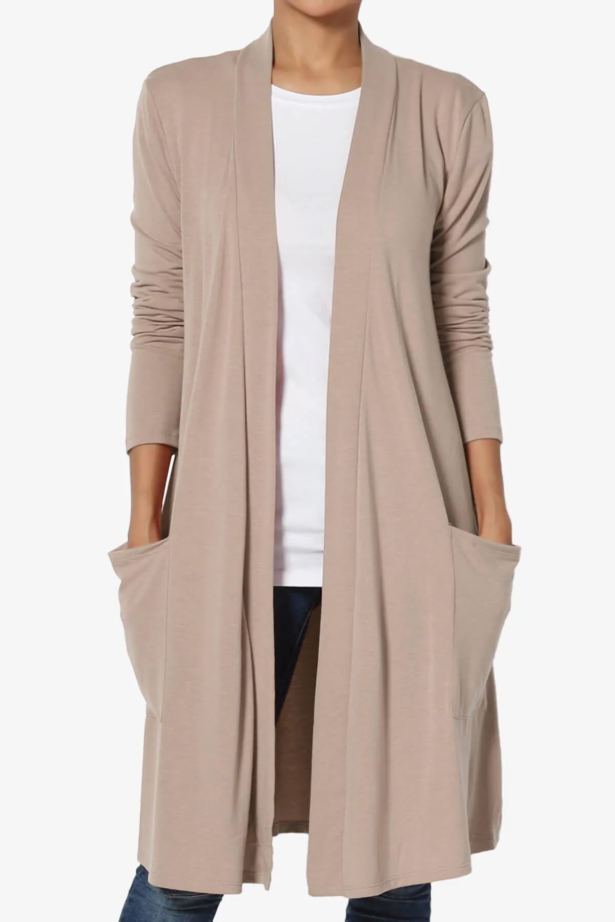 Daday Pocket Jersey Knee Length Cardigan PLUS