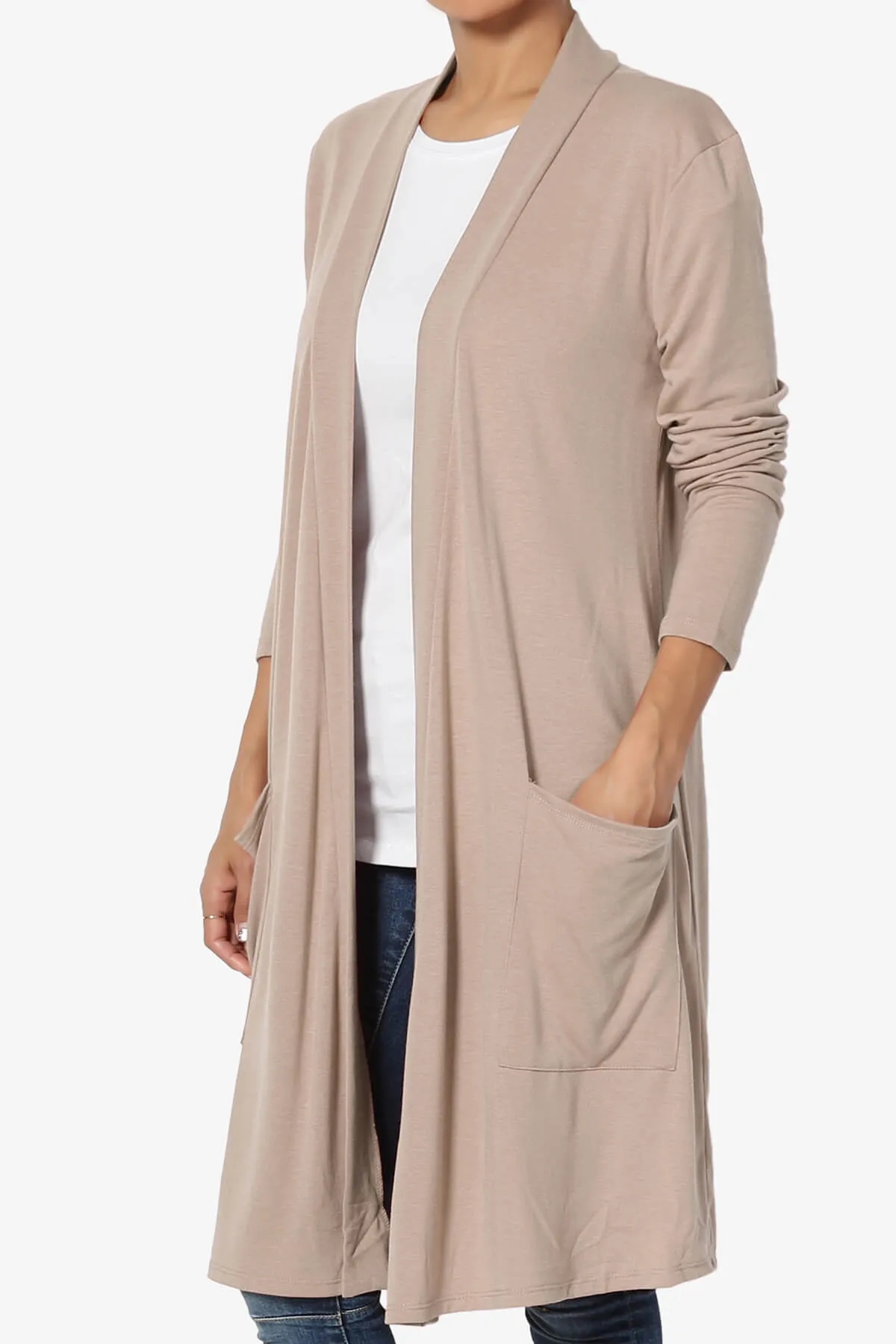 Daday Pocket Jersey Knee Length Cardigan PLUS