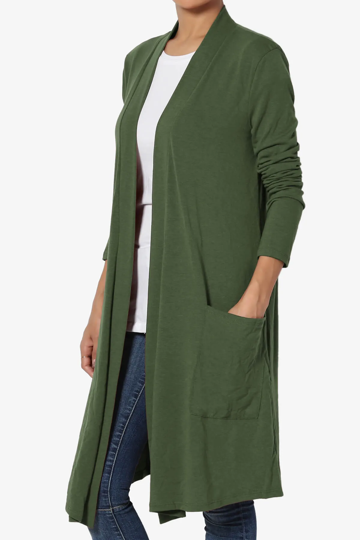 Daday Pocket Jersey Knee Length Cardigan