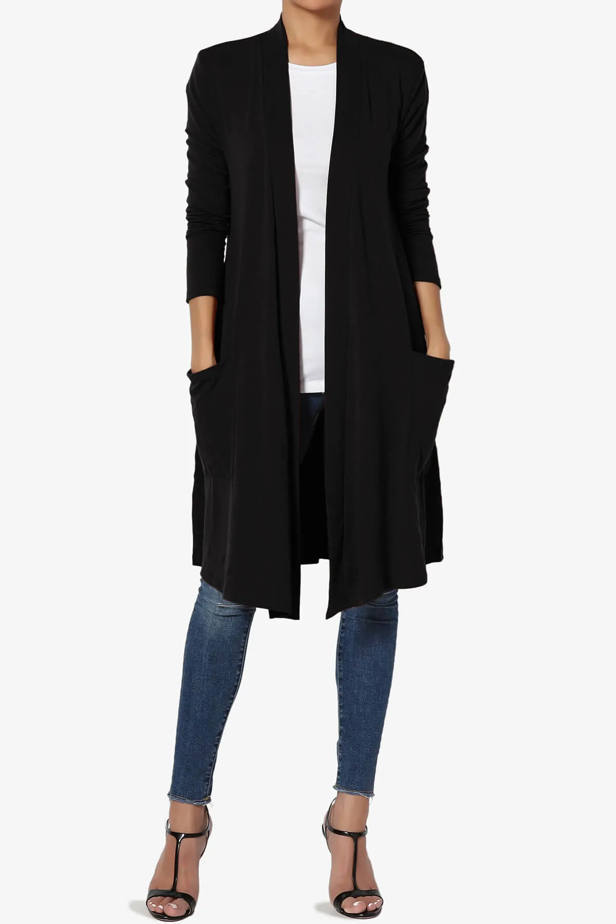 Daday Pocket Jersey Knee Length Cardigan