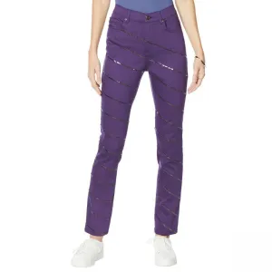 DG2 by Diane Gilman Women's Petite Sequin Emellished Skinny Jeans