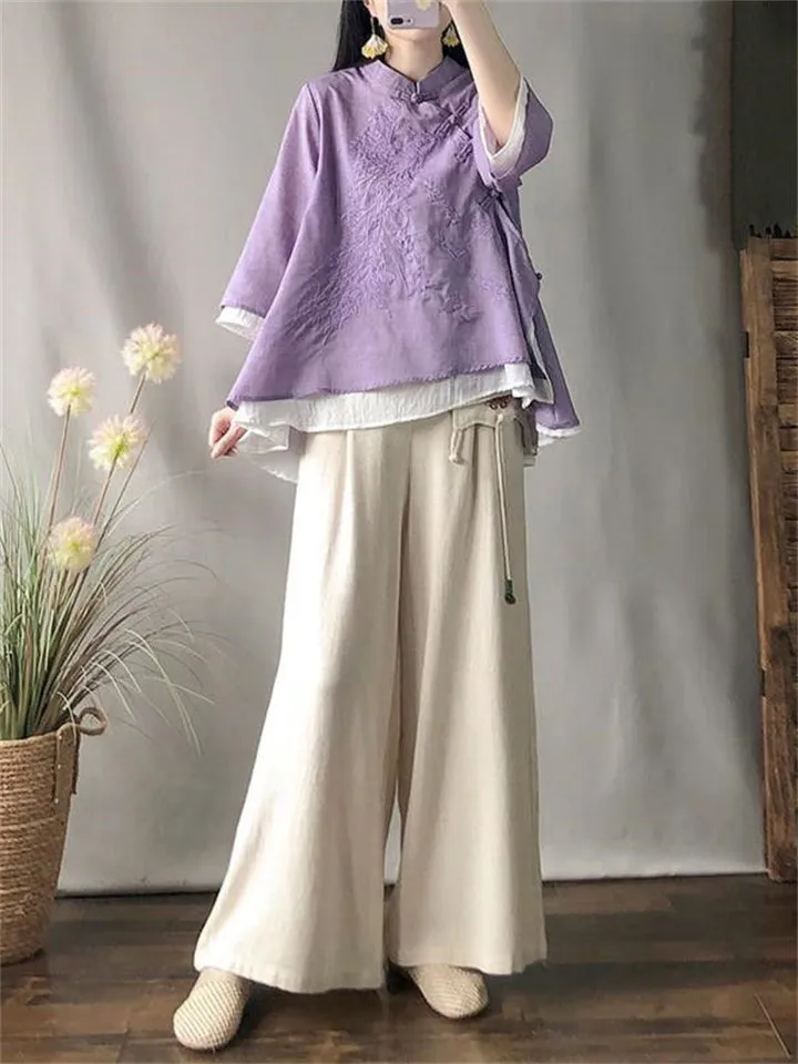 Diagonal Button Women's Spring Summer Improved Hanfu Shirt