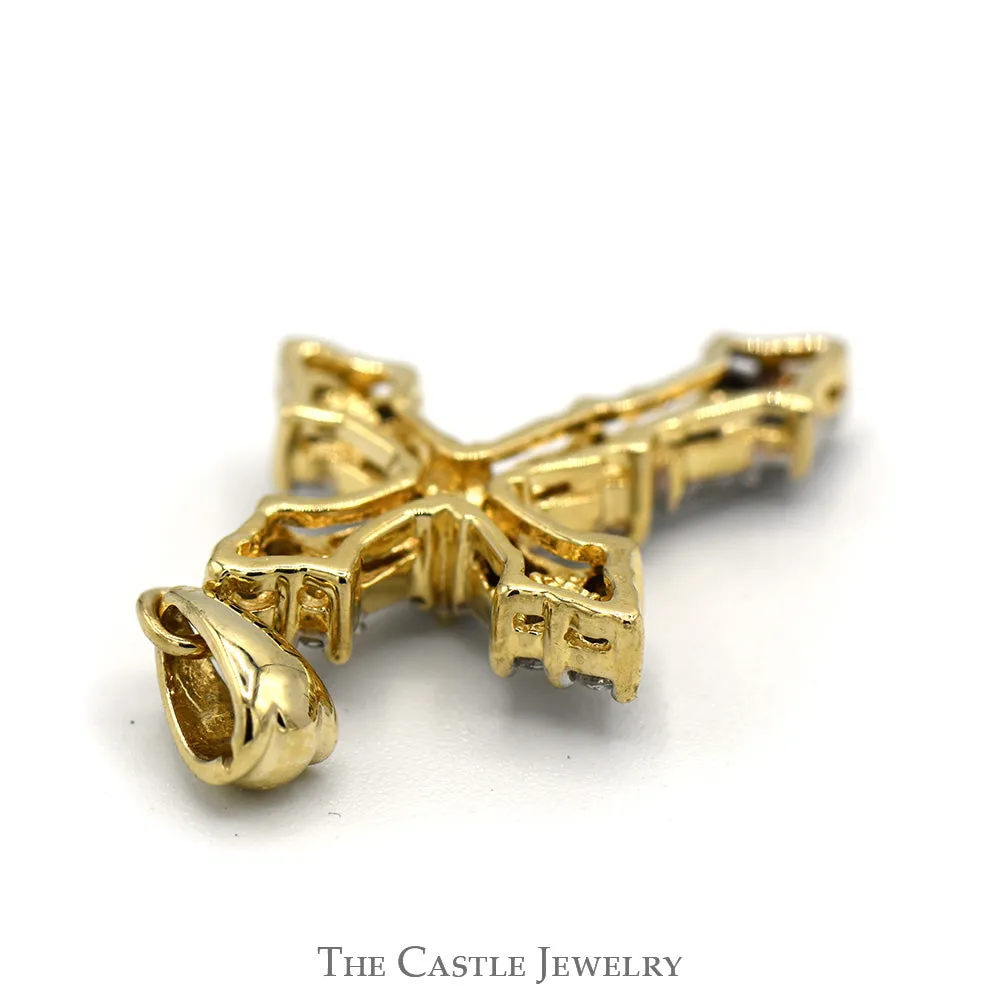 Diamond Cross Pendant With Baguette Cut and Round Cut Diamonds .38 CTTW In 14KT Yellow Gold