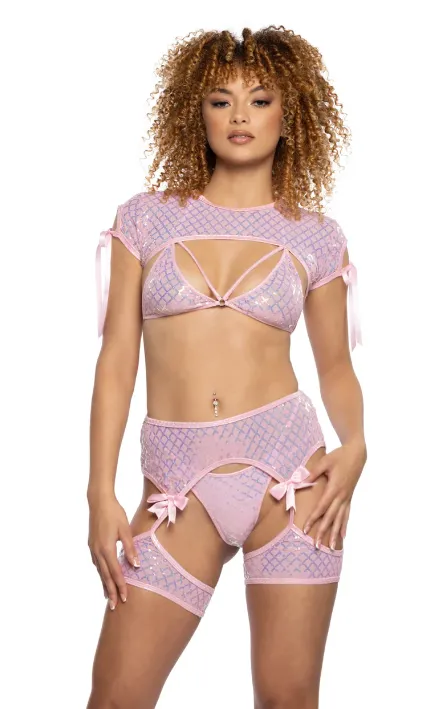 Diamond Sequin Mesh Chaps - White JR126