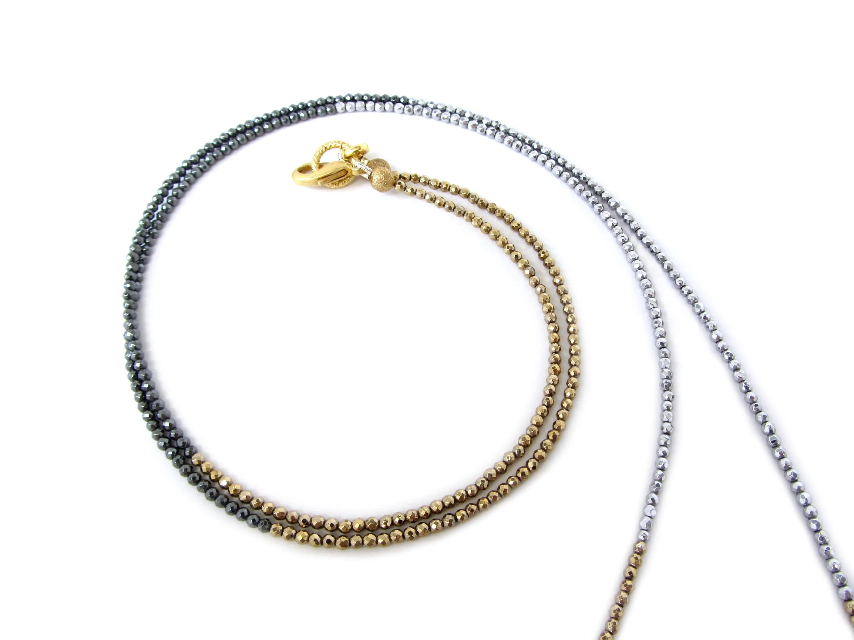 Diamond Wooden Lips Pendant on Tri-Color Hematite Necklace