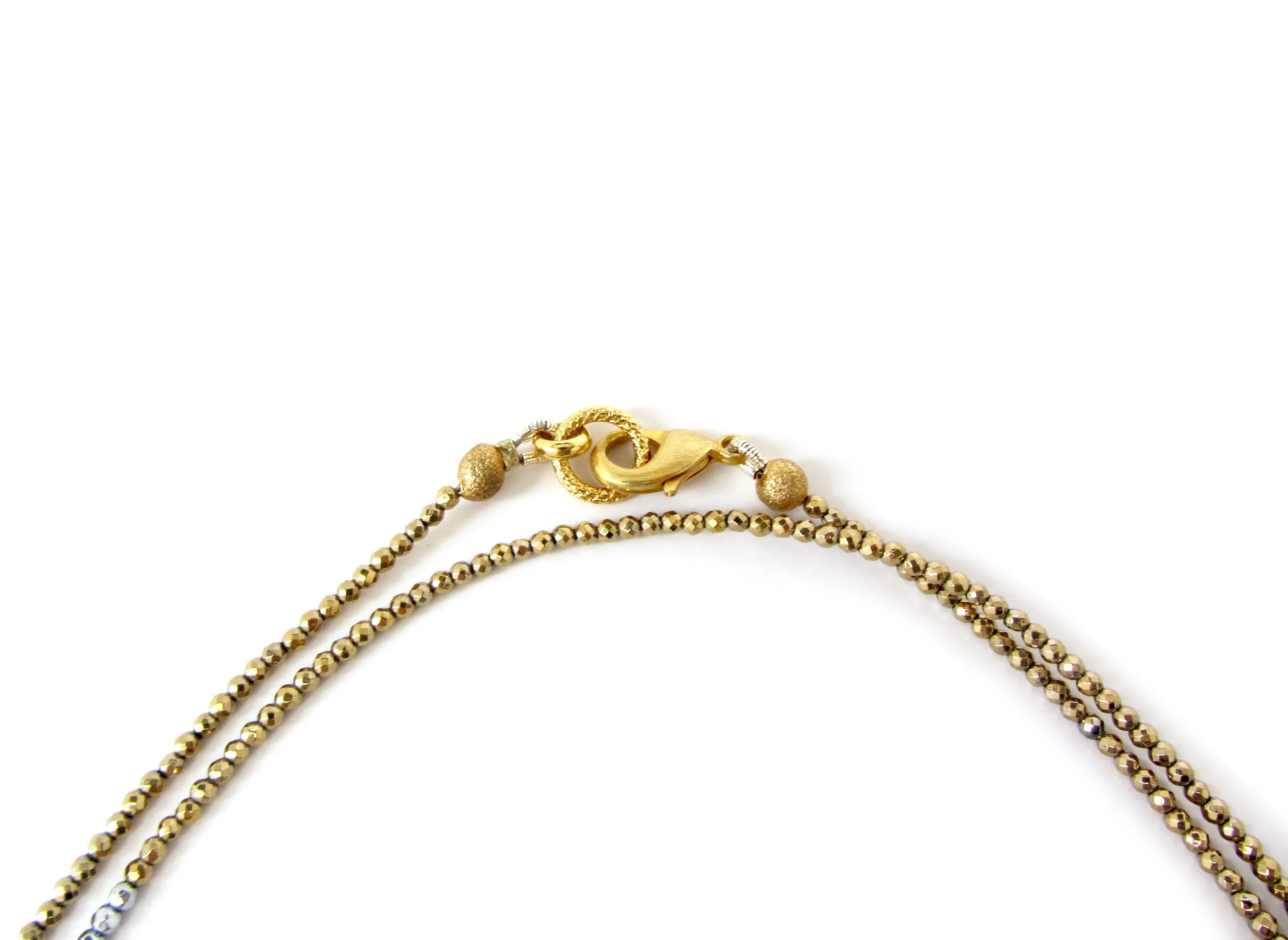 Diamond Wooden Lips Pendant on Tri-Color Hematite Necklace