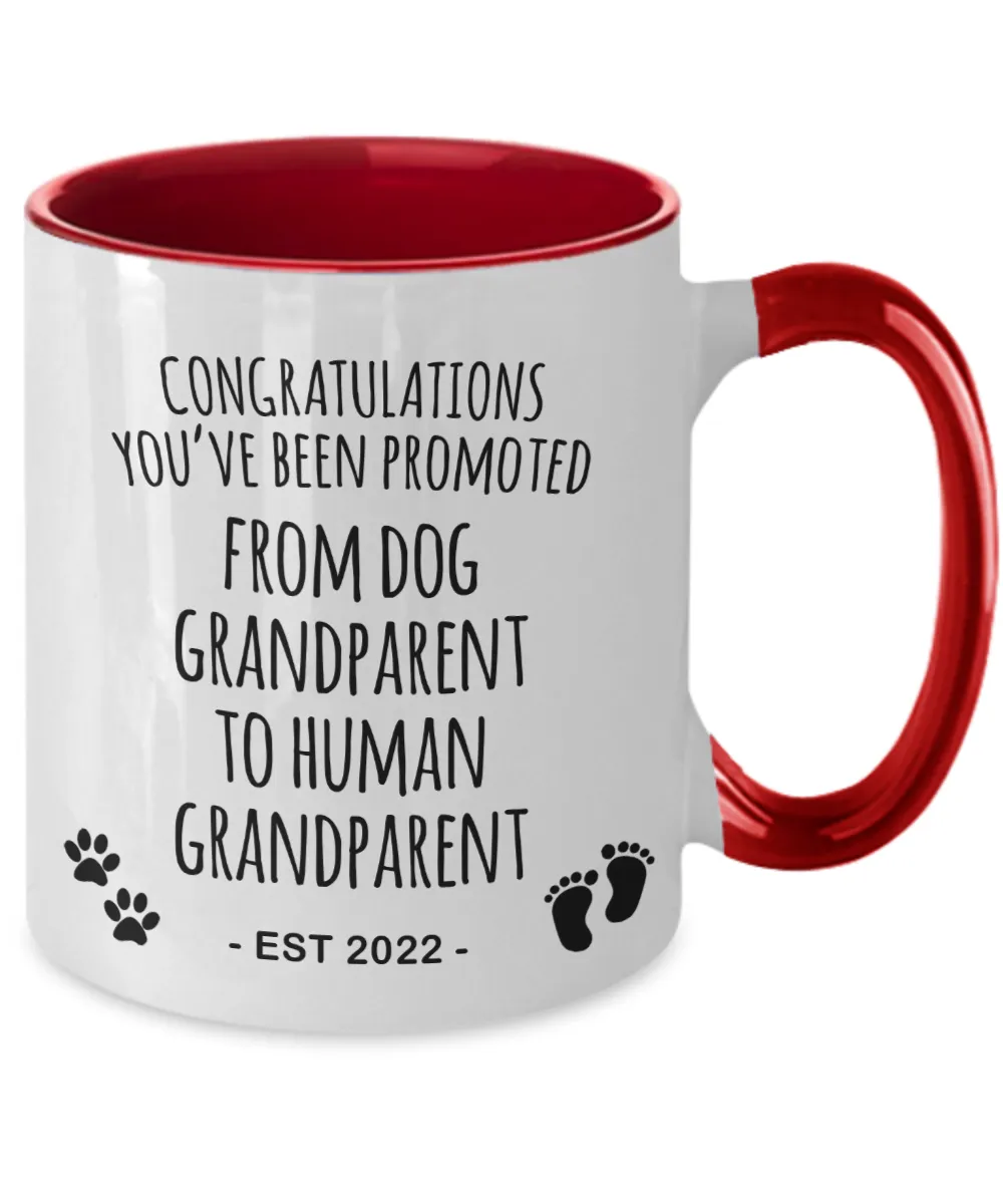 Dog Grandparent to Human Grandparent Est 2022 Mug Two-Tone Coffee Cup Funny Gift