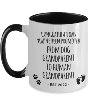 Dog Grandparent to Human Grandparent Est 2022 Mug Two-Tone Coffee Cup Funny Gift