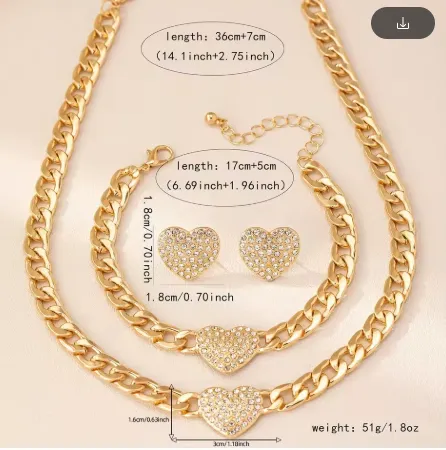 DS028-XL7327N - Crystal Pave Heart w/ Thick Chain Necklace