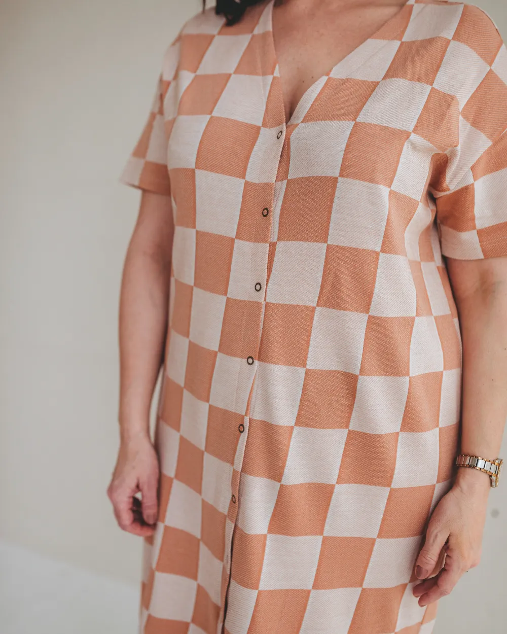 Eden Orange Bold Check Print Midi Dress