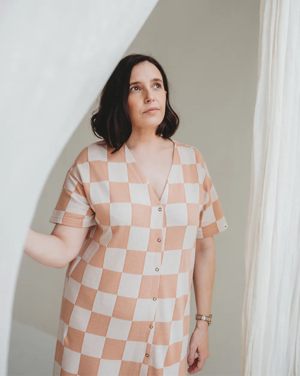 Eden Orange Bold Check Print Midi Dress