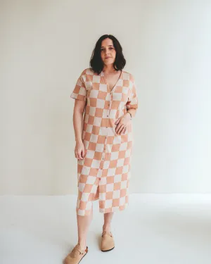 Eden Orange Bold Check Print Midi Dress