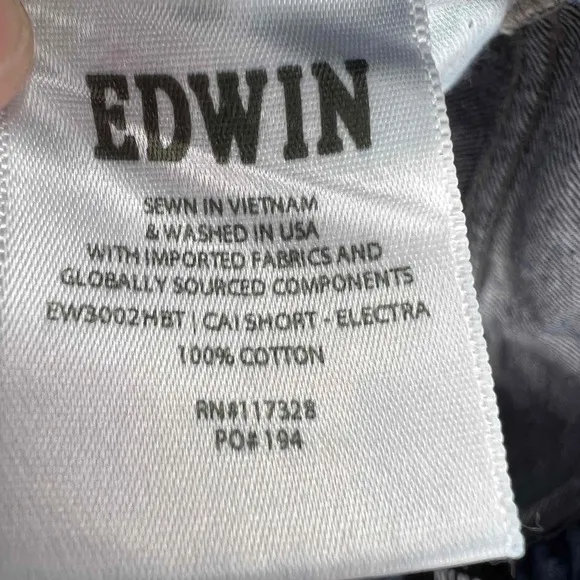 Edwin Cutoff Jean Shorts Rainbow Stiching Blue Frayed Denim Womens 24 New