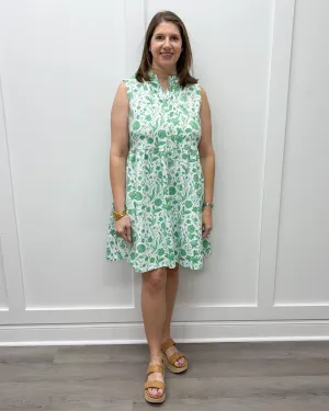 Eileen Dress - Green Botanical Toile