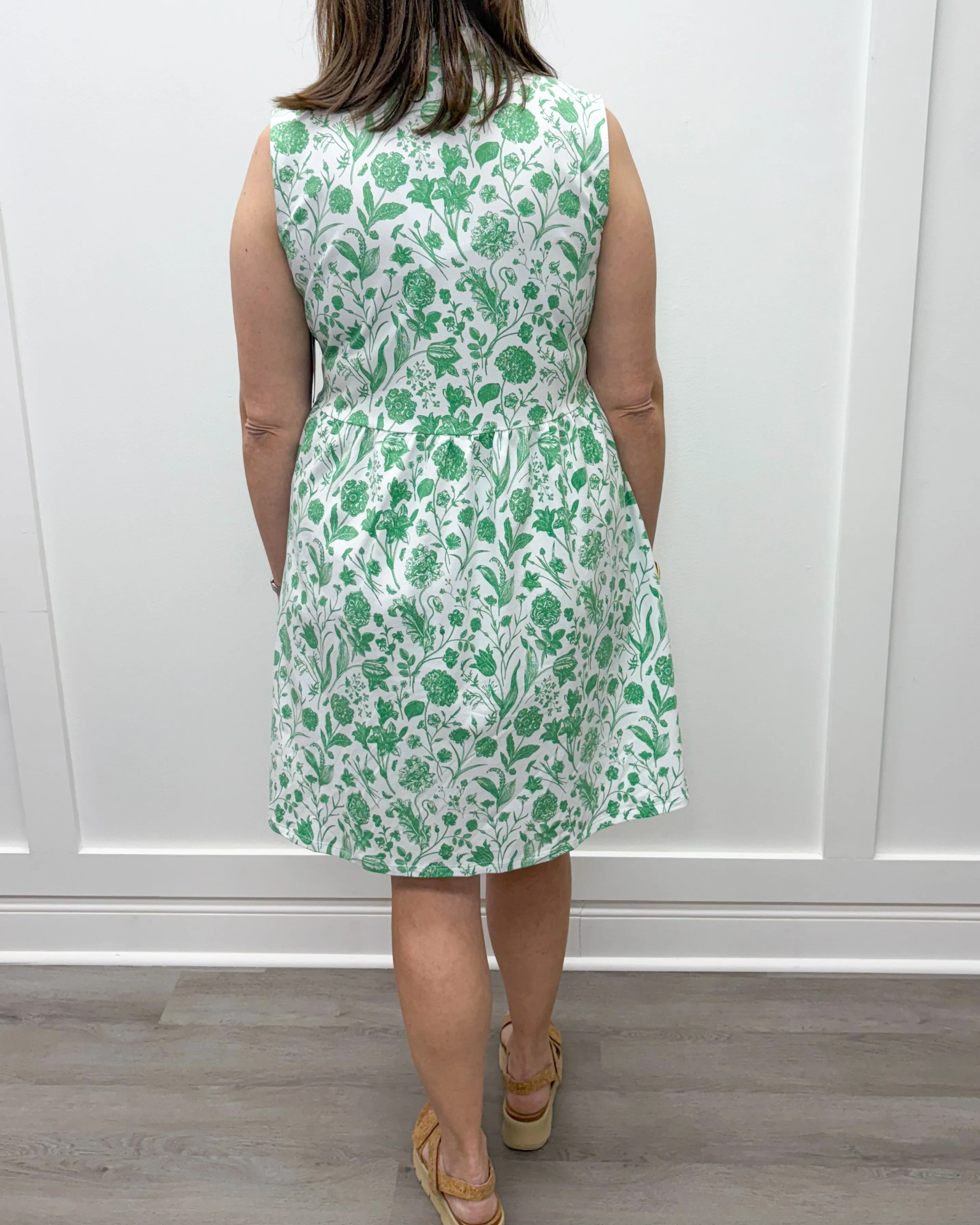 Eileen Dress - Green Botanical Toile