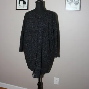 Eileen Fisher Womens Wool Tweed Open front Jacket Black and White Size 1X