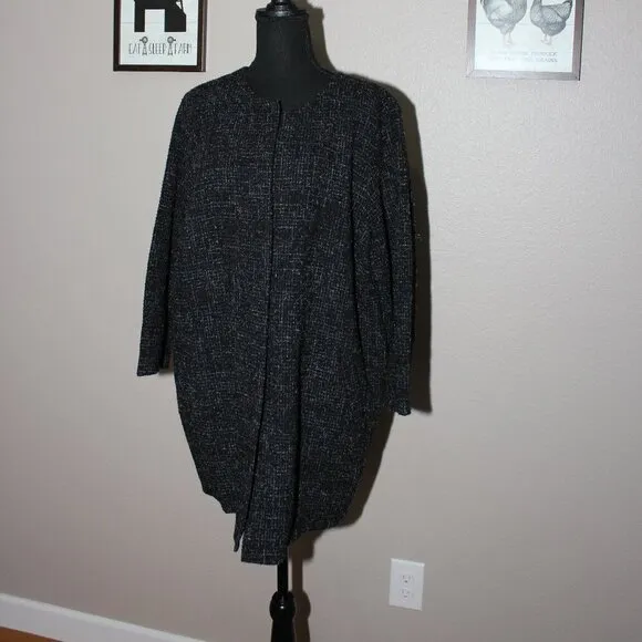 Eileen Fisher Womens Wool Tweed Open front Jacket Black and White Size 1X