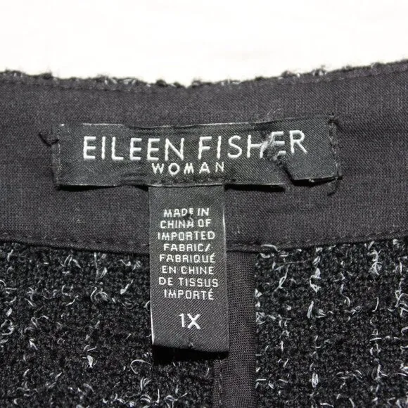 Eileen Fisher Womens Wool Tweed Open front Jacket Black and White Size 1X