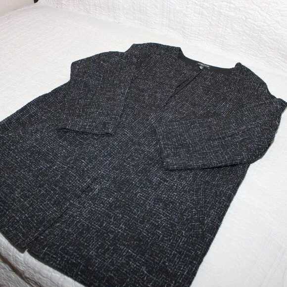 Eileen Fisher Womens Wool Tweed Open front Jacket Black and White Size 1X