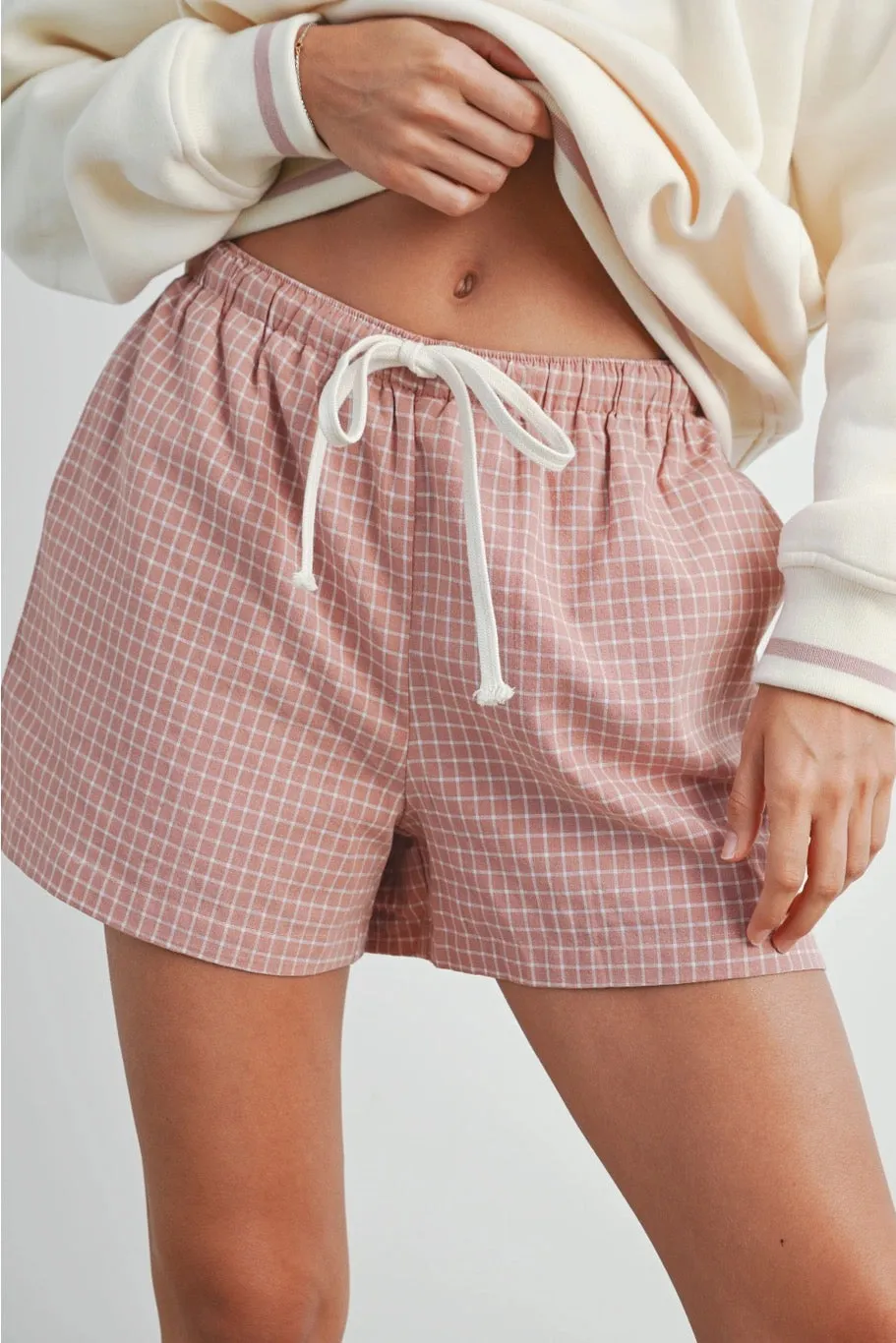 Elastic Drawstring Check Boxer Shorts