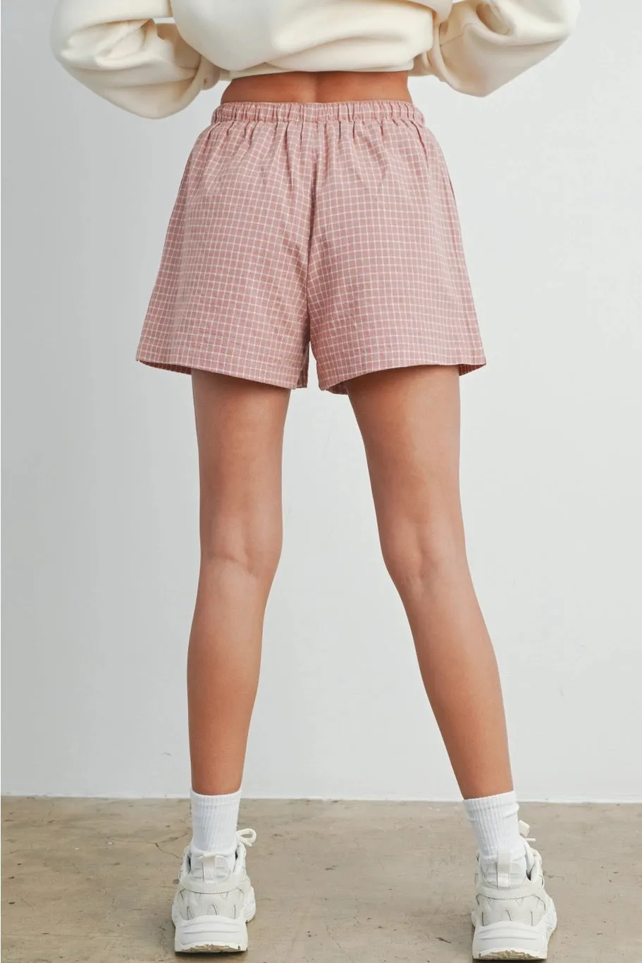 Elastic Drawstring Check Boxer Shorts