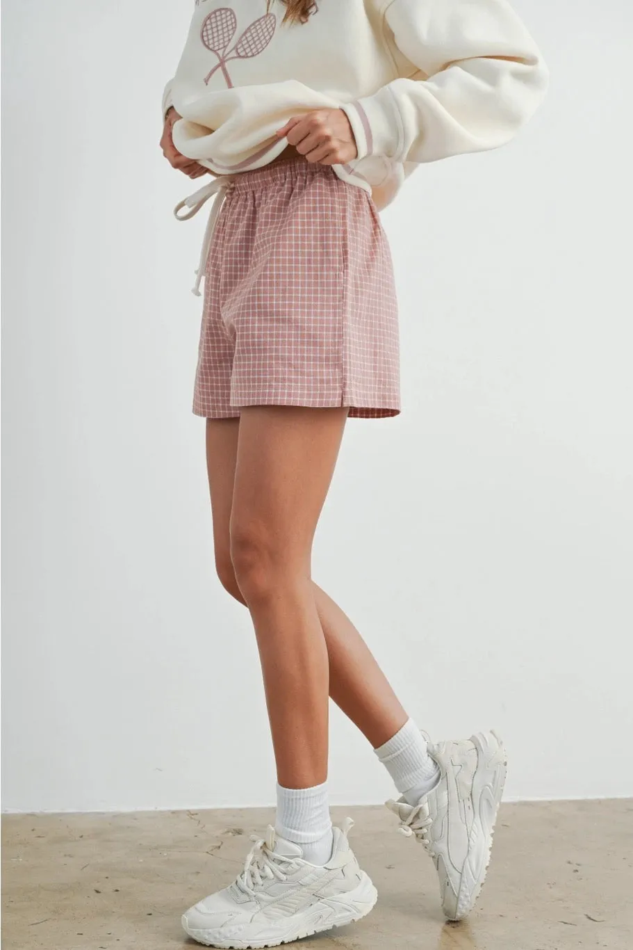Elastic Drawstring Check Boxer Shorts