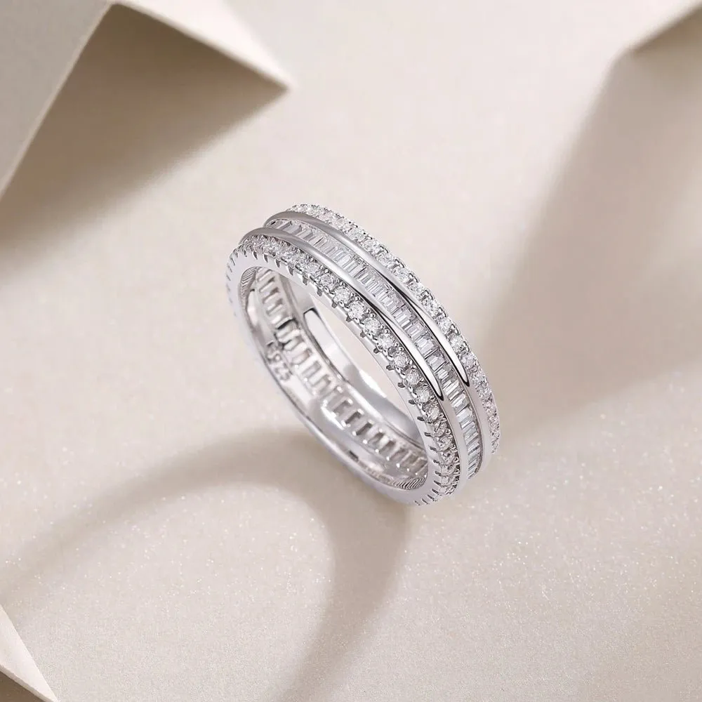 Emerald Cut Diamond Three Layer Wedding Band