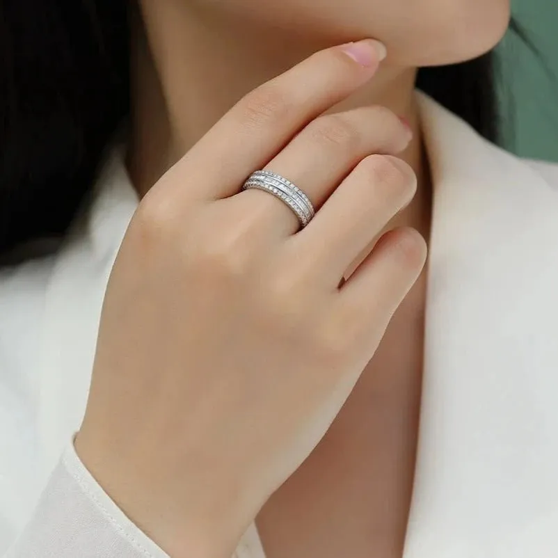 Emerald Cut Diamond Three Layer Wedding Band