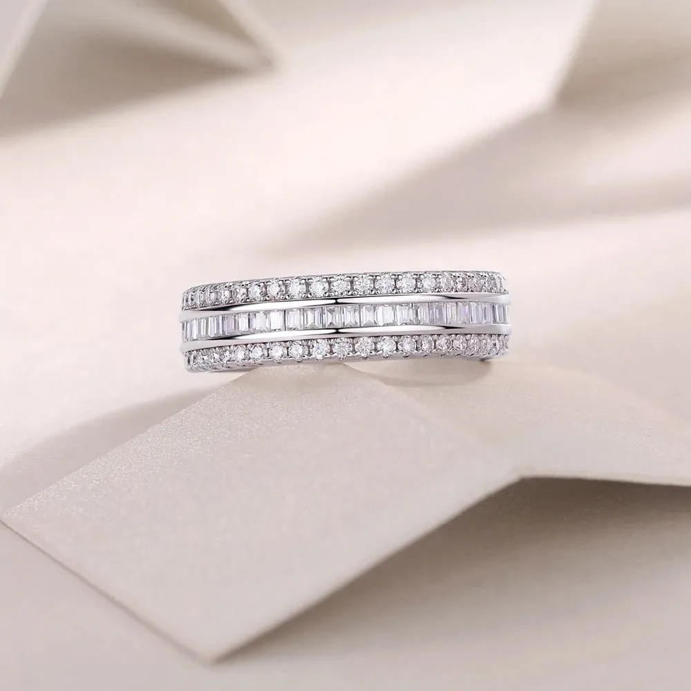Emerald Cut Diamond Three Layer Wedding Band
