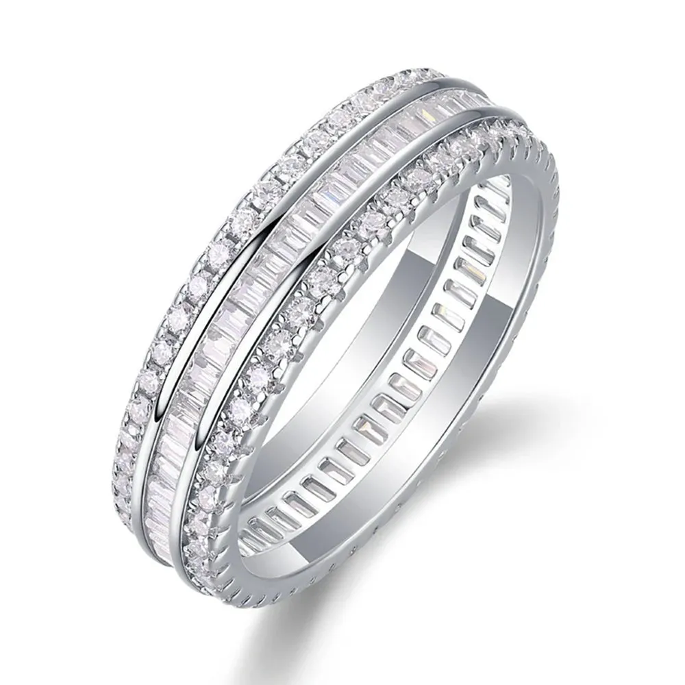 Emerald Cut Diamond Three Layer Wedding Band