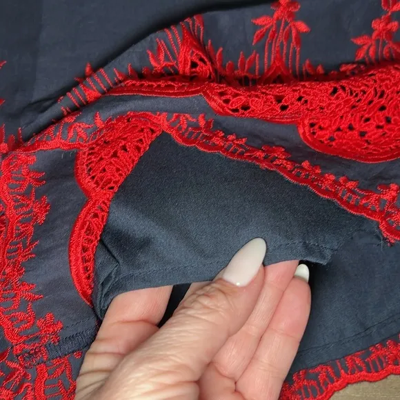 English Factory Embroidered Navy and Red Women's Shorts