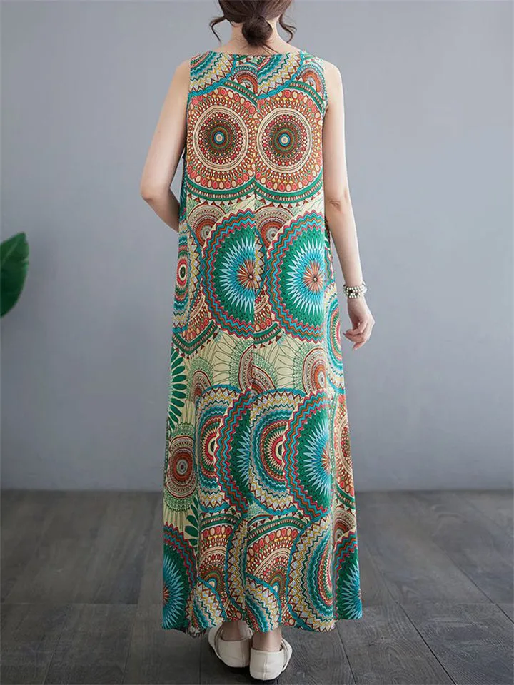 Ethnic Circle Print Cozy Holiday Tank Dress for Women