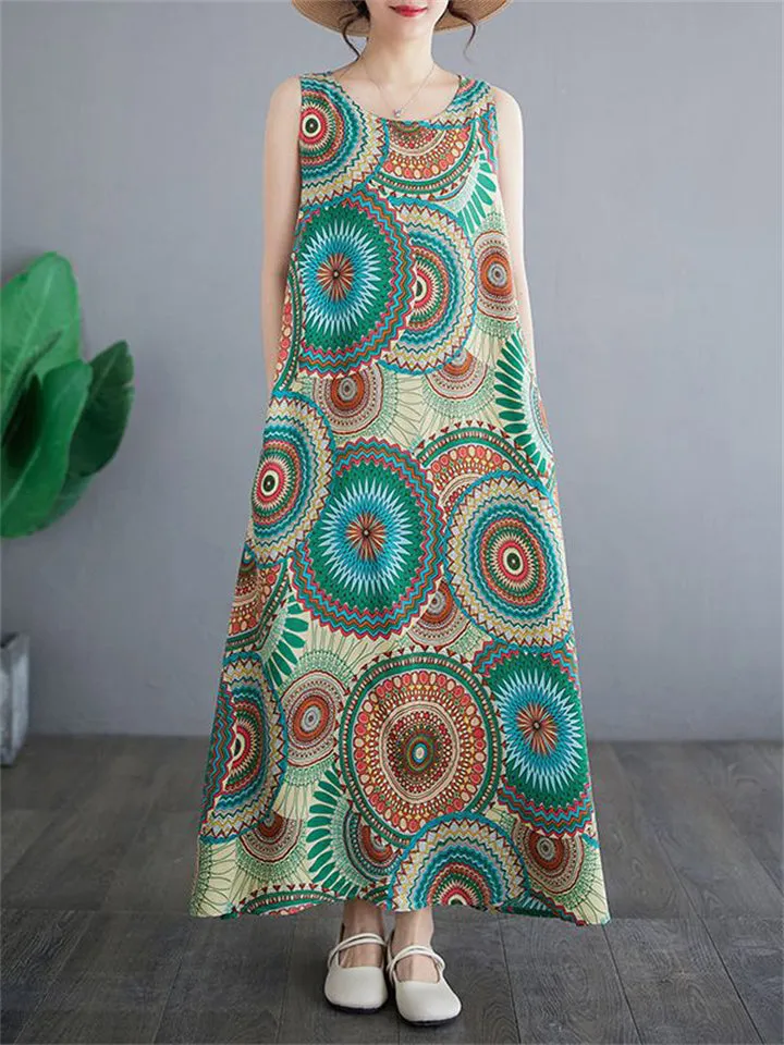 Ethnic Circle Print Cozy Holiday Tank Dress for Women