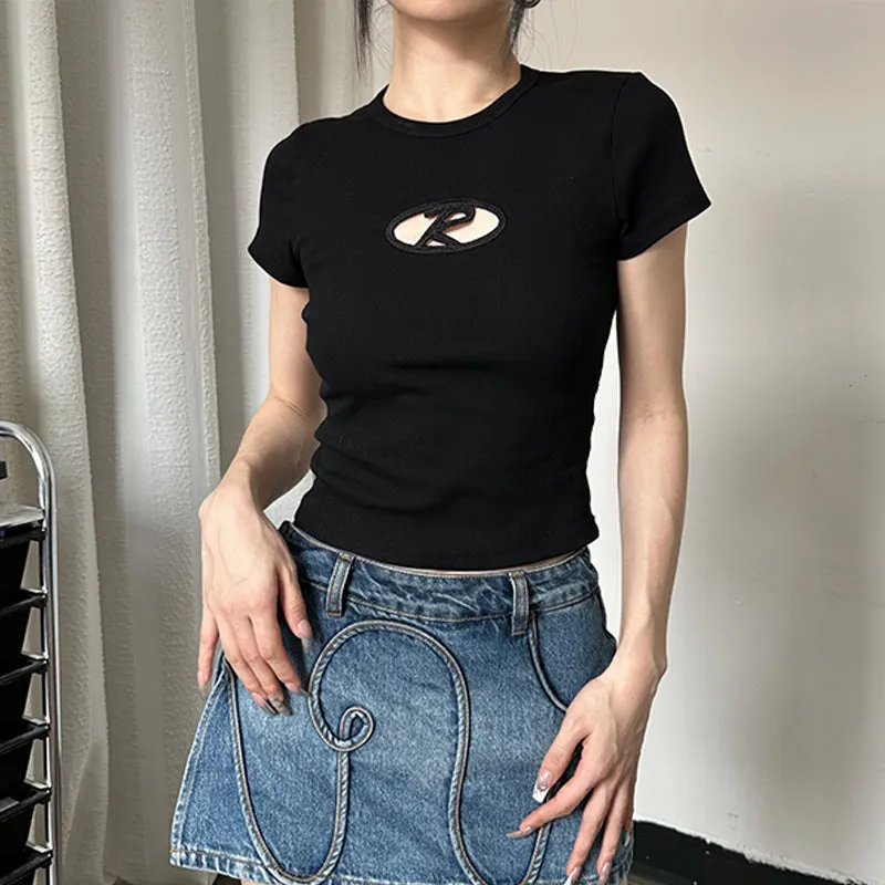European And American-Style Women's Clothing2023Summer New American Hot Girl Style Slim Fit Slimming Fashionable All-Match Navel ExposedTT-shirt Top