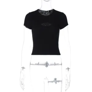 European And American-Style Women's Clothing2023Summer New American Hot Girl Style Slim Fit Slimming Fashionable All-Match Navel ExposedTT-shirt Top