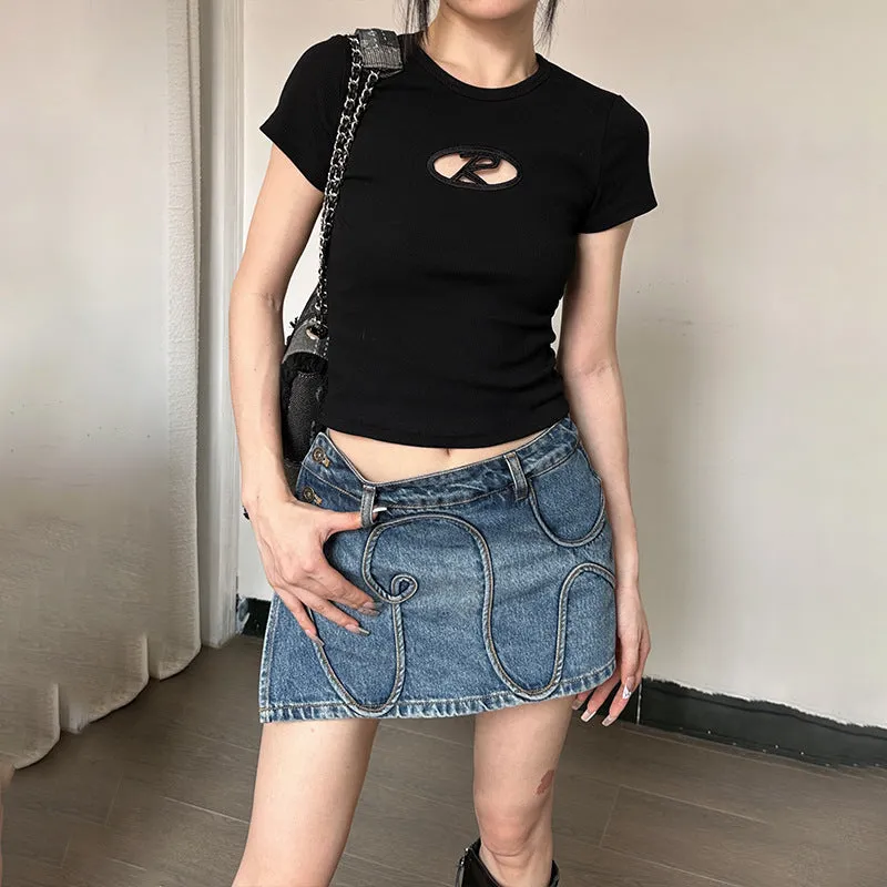 European And American-Style Women's Clothing2023Summer New American Hot Girl Style Slim Fit Slimming Fashionable All-Match Navel ExposedTT-shirt Top