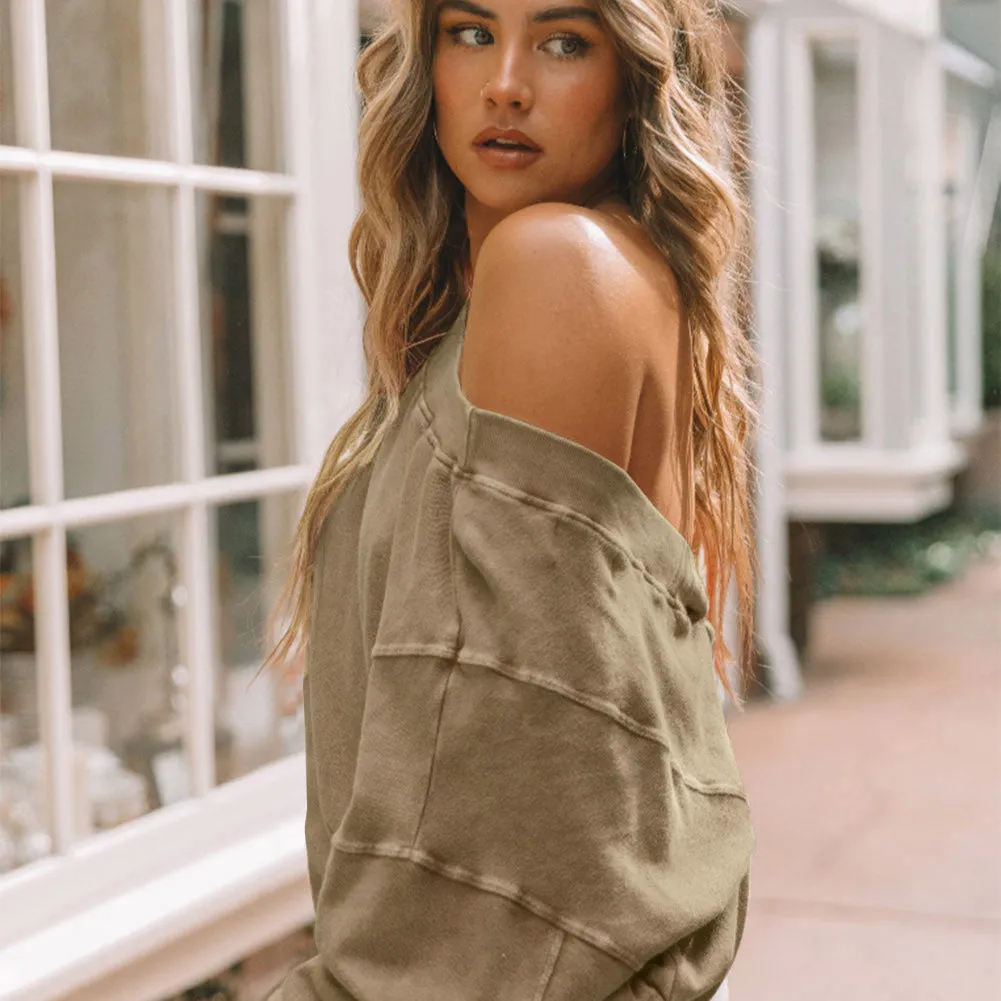 Exposed Seam Twisted V-Neck Sweatshirt