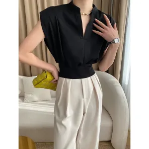 Fashionable Boutique Padded Shoulder V-Neck Sleeveless Top