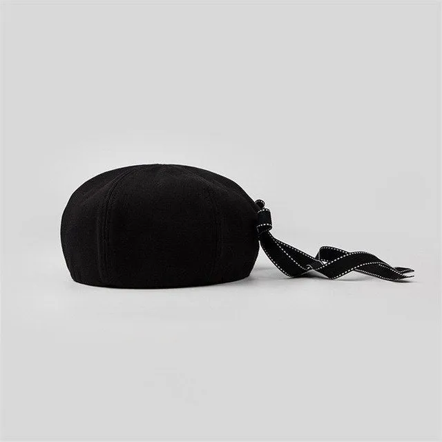 Fashionable Women's Retro Dome Octagonal Hat with Cute Bow