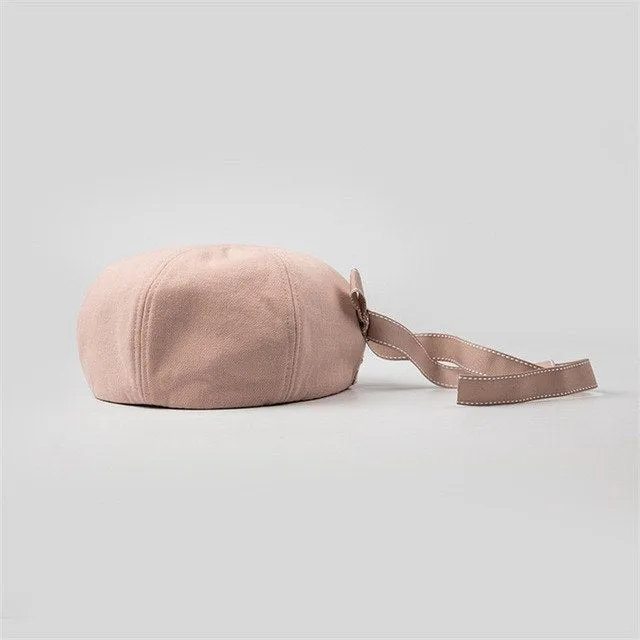 Fashionable Women's Retro Dome Octagonal Hat with Cute Bow