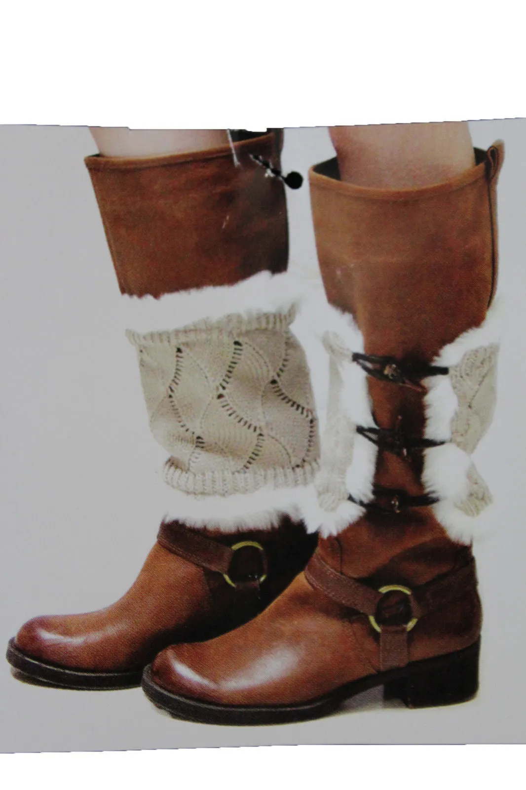 Faux Fur Fabric Slip On Pair Warmer Knit Boot Toppers