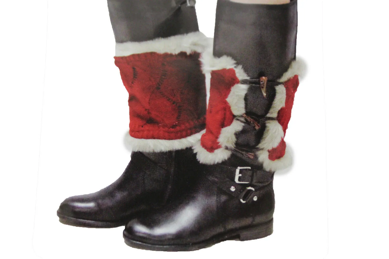 Faux Fur Fabric Slip On Pair Warmer Knit Boot Toppers
