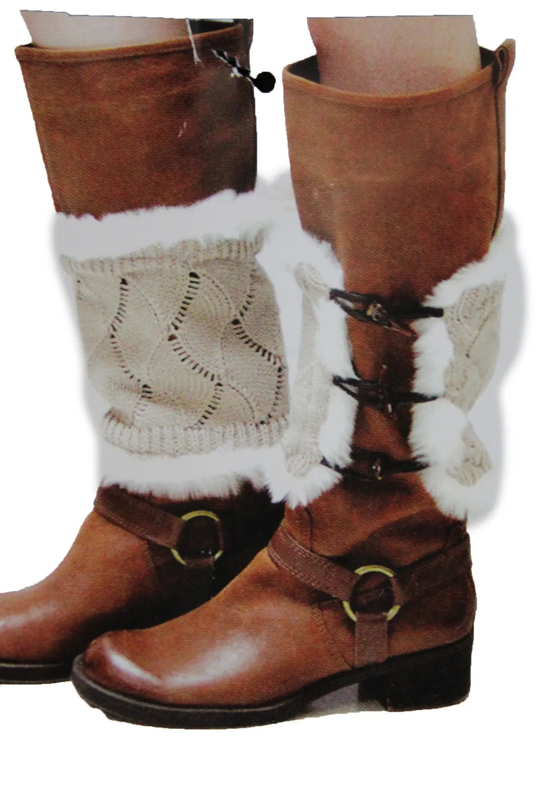 Faux Fur Fabric Slip On Pair Warmer Knit Boot Toppers