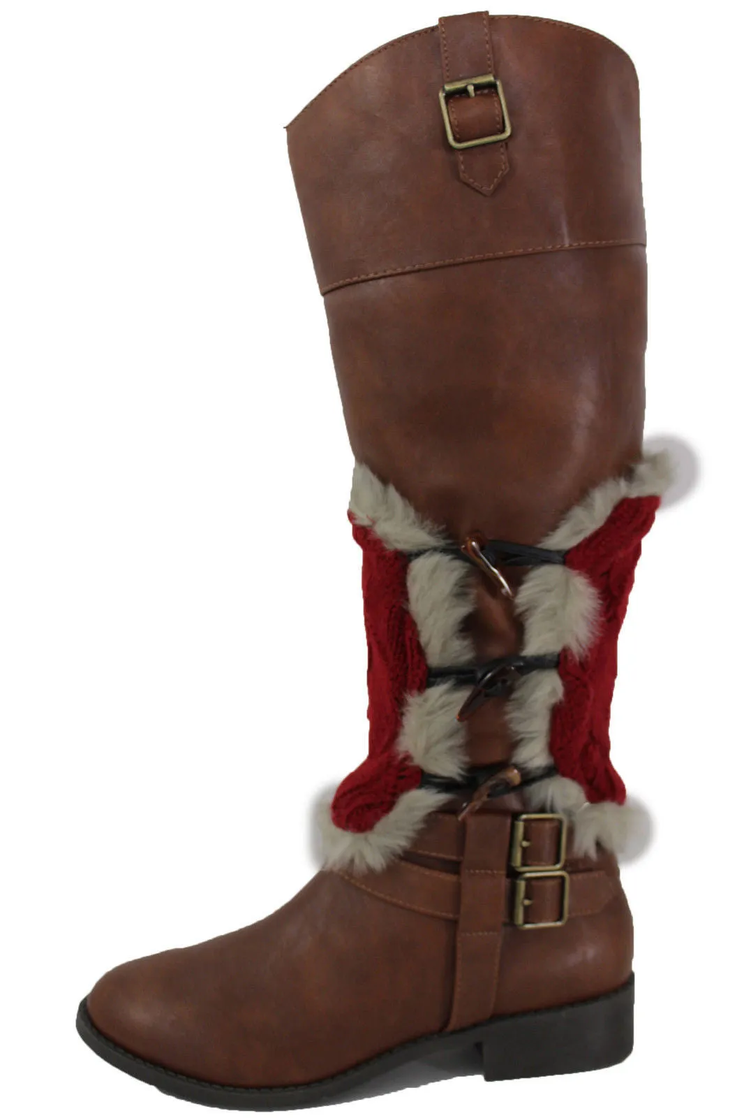 Faux Fur Fabric Slip On Pair Warmer Knit Boot Toppers