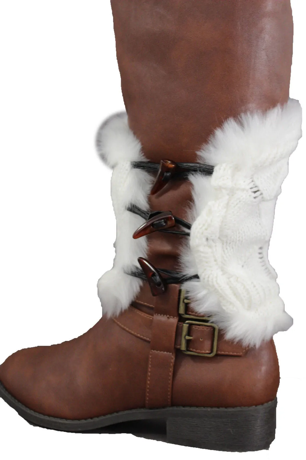 Faux Fur Fabric Slip On Pair Warmer Knit Boot Toppers