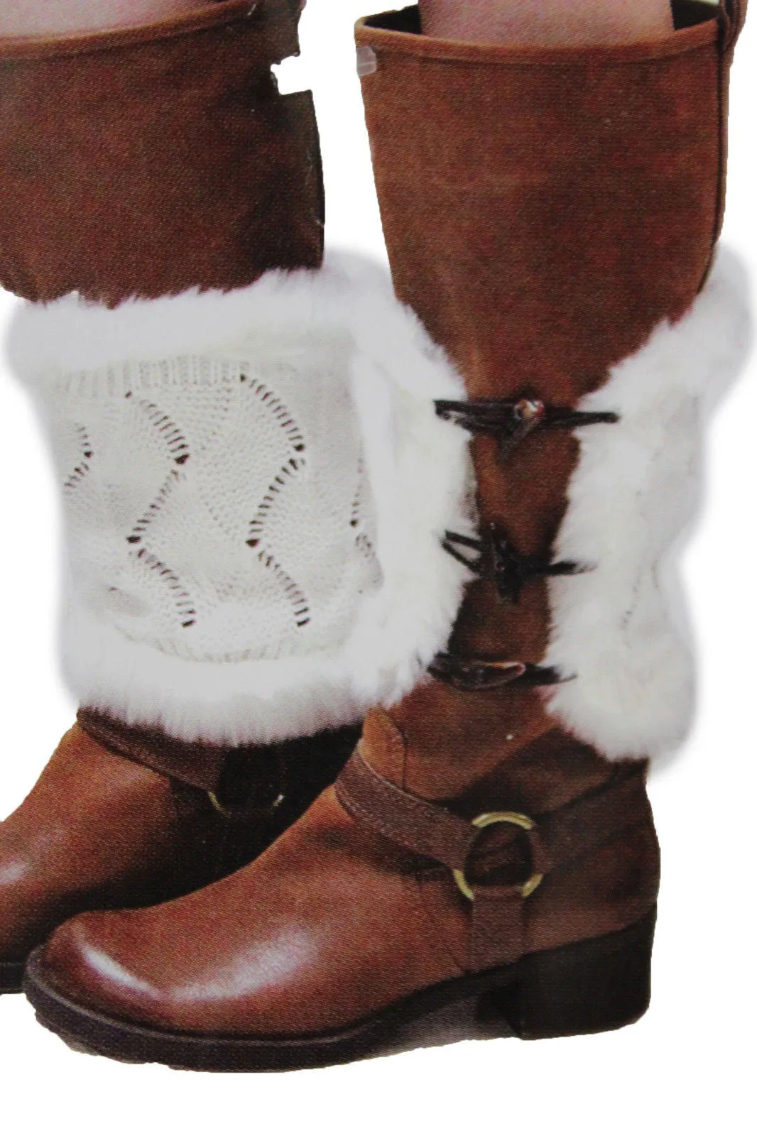 Faux Fur Fabric Slip On Pair Warmer Knit Boot Toppers