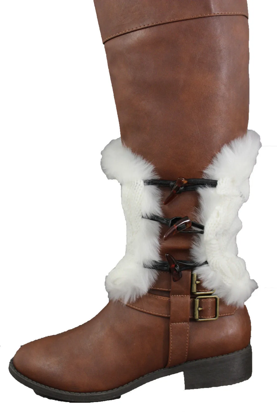 Faux Fur Fabric Slip On Pair Warmer Knit Boot Toppers