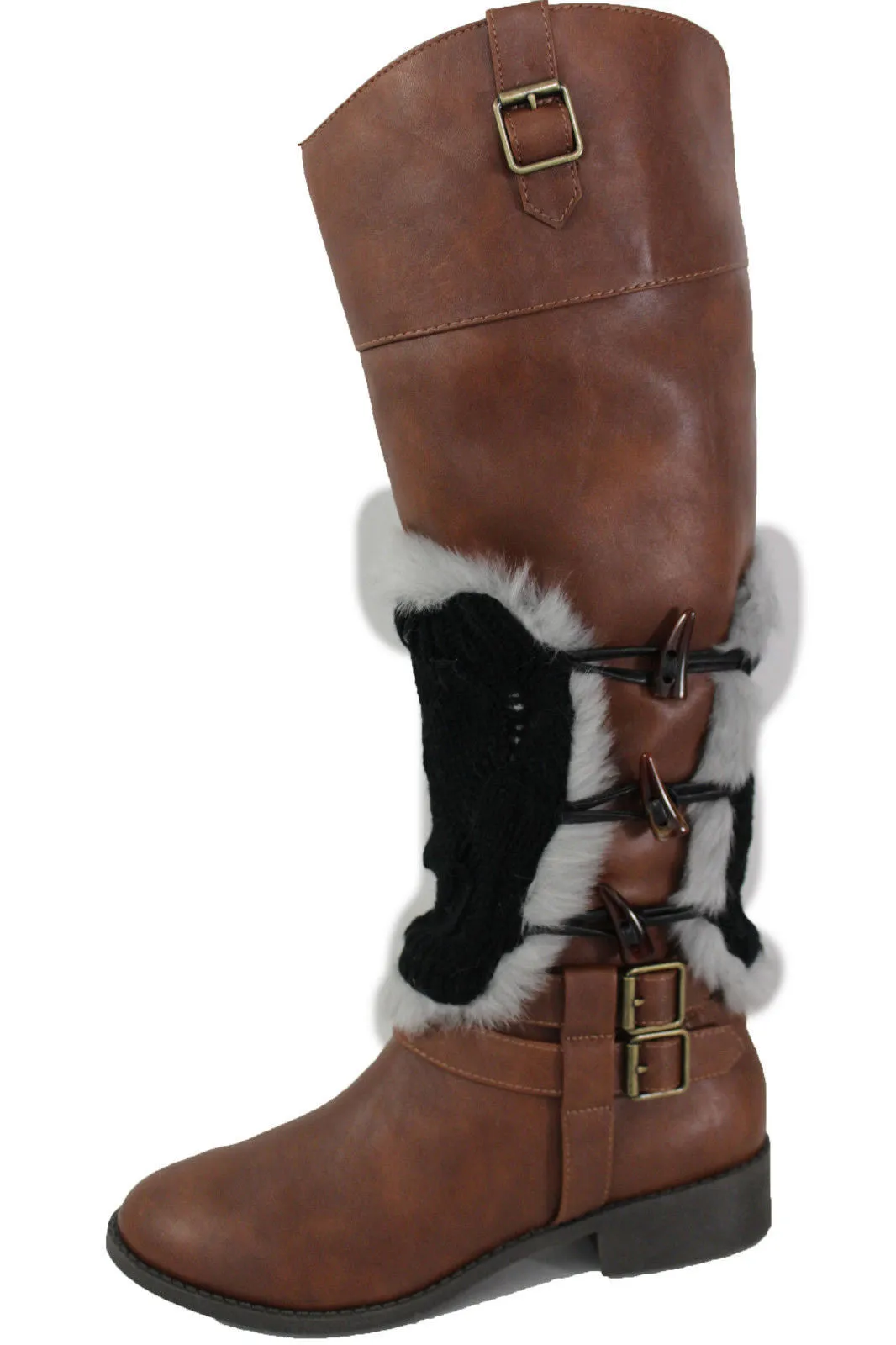 Faux Fur Fabric Slip On Pair Warmer Knit Boot Toppers