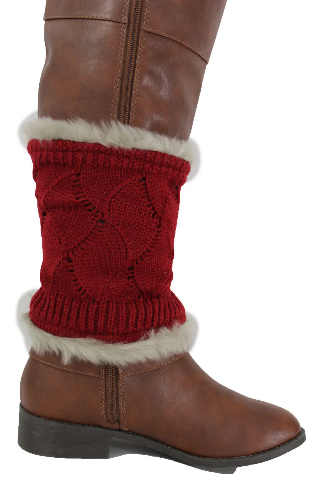 Faux Fur Fabric Slip On Pair Warmer Knit Boot Toppers